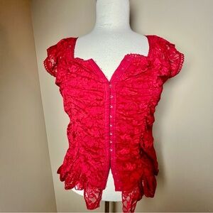 Vintage Y2K Red Lace Women's Corset-Like Top -Size L
